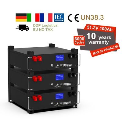 LiFePO4 gestapelde lithium batterijen 51.2v 100Ah Op maat